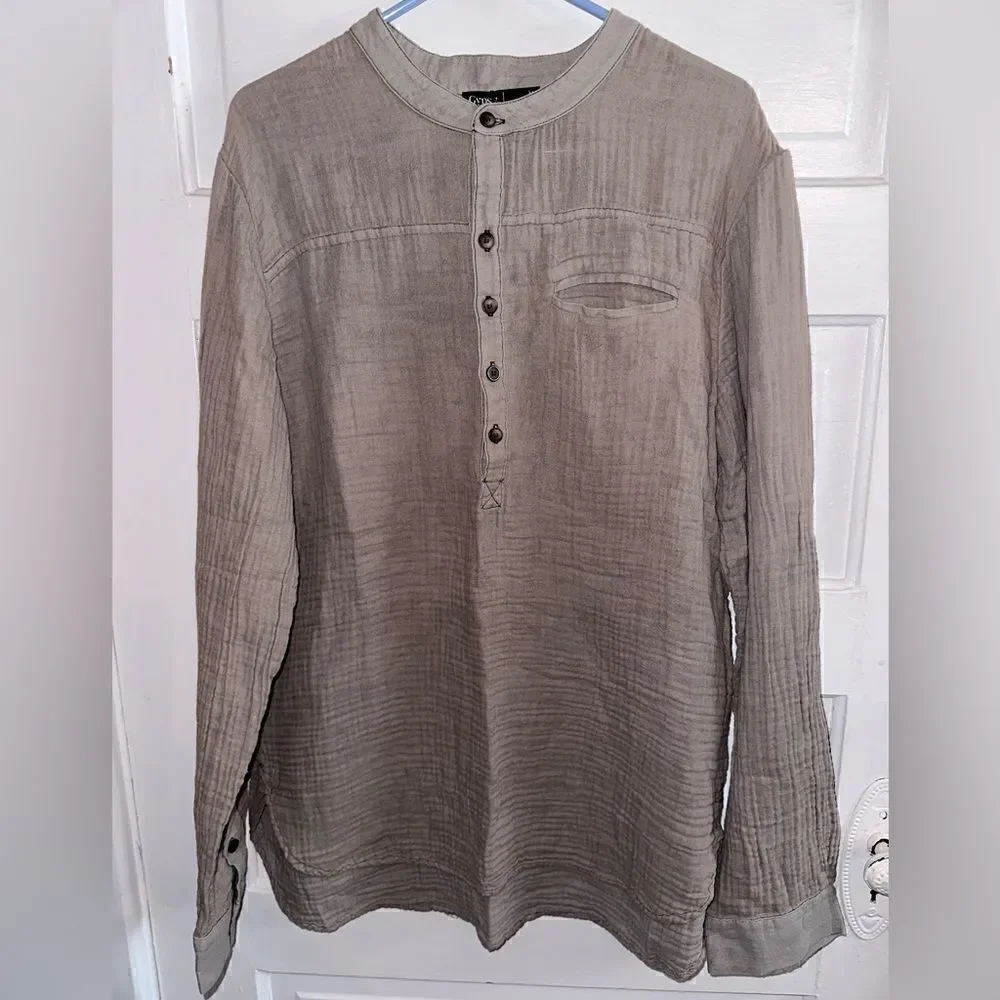 NWTs Gypsy 05 Cotton Quarter Button Long Sleeve Crepe Top Size XL